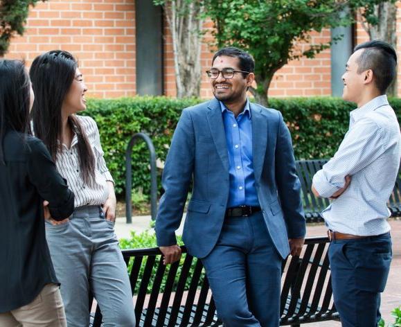  Professor Sachin Shah outside with PharmD students